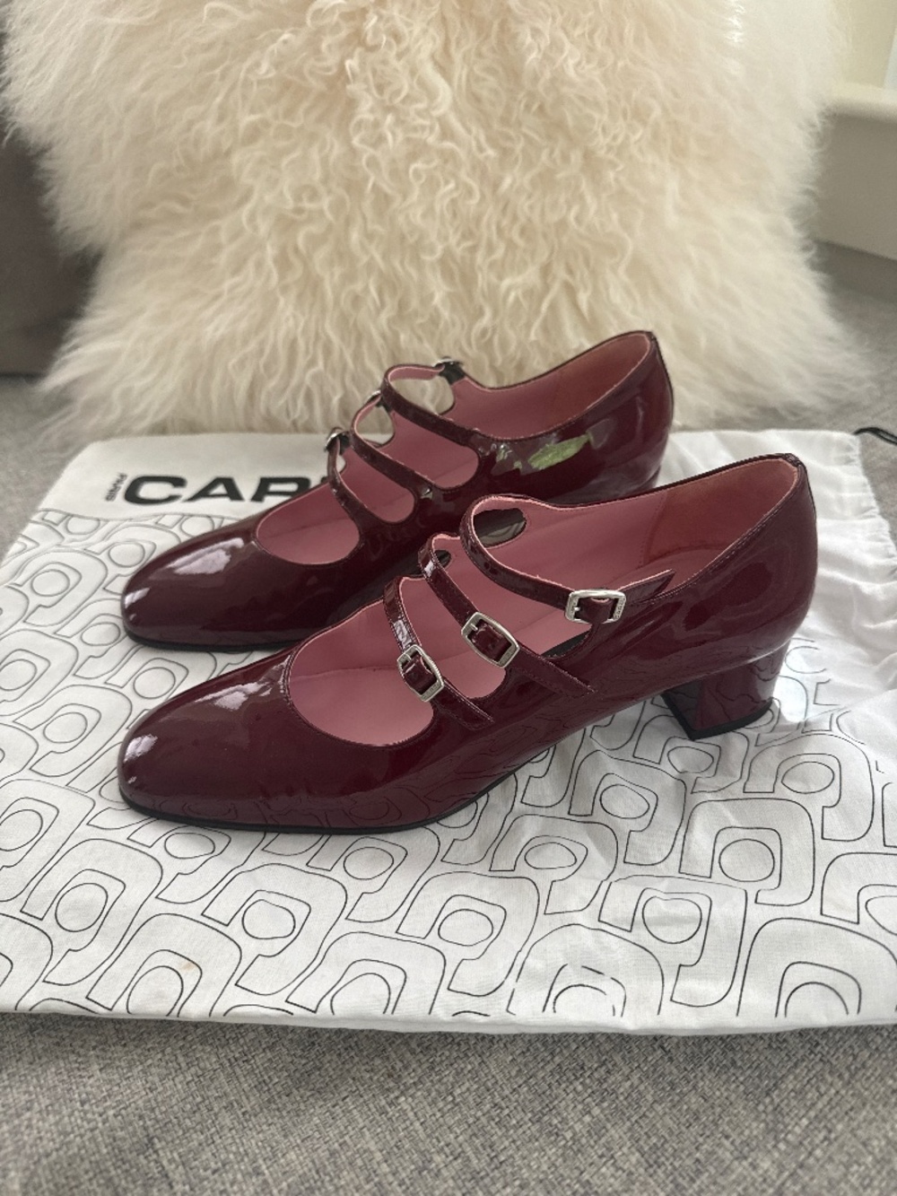 Carel Burgundy Patent Leather Mary Jane - Kina triple strap